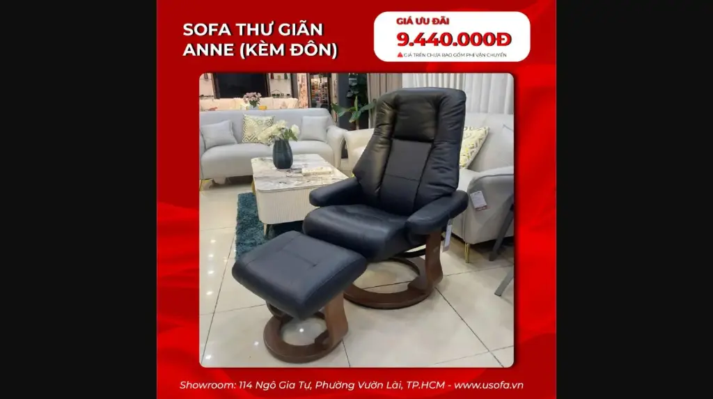 SOFA THƯ GIÃN ANNE (KÈM ĐÒN) - đen