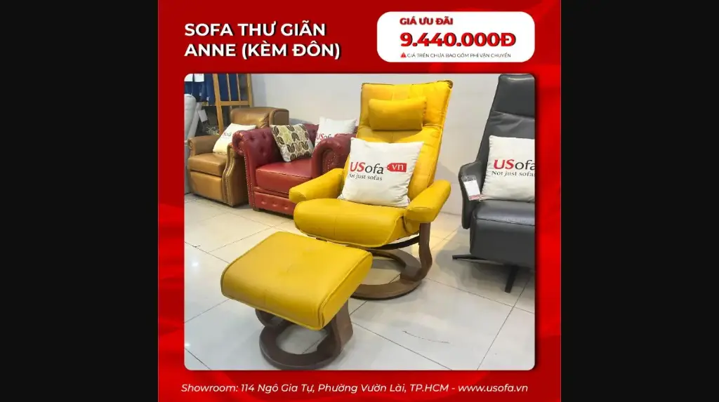 SOFA THƯ GIÃN ANNE (KÈM ĐÒN) - vàng